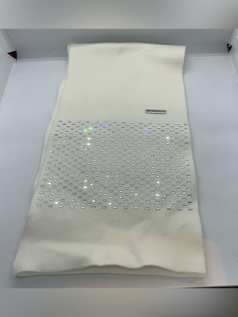 Michael Kors Cream Knit Scarf with Crystal Accents